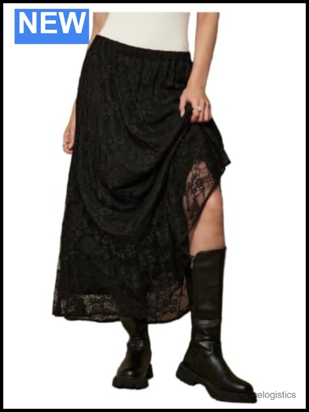 Lace Maxi Skirt Elastic Waist Y2k A-Line Flowy Long Skirt